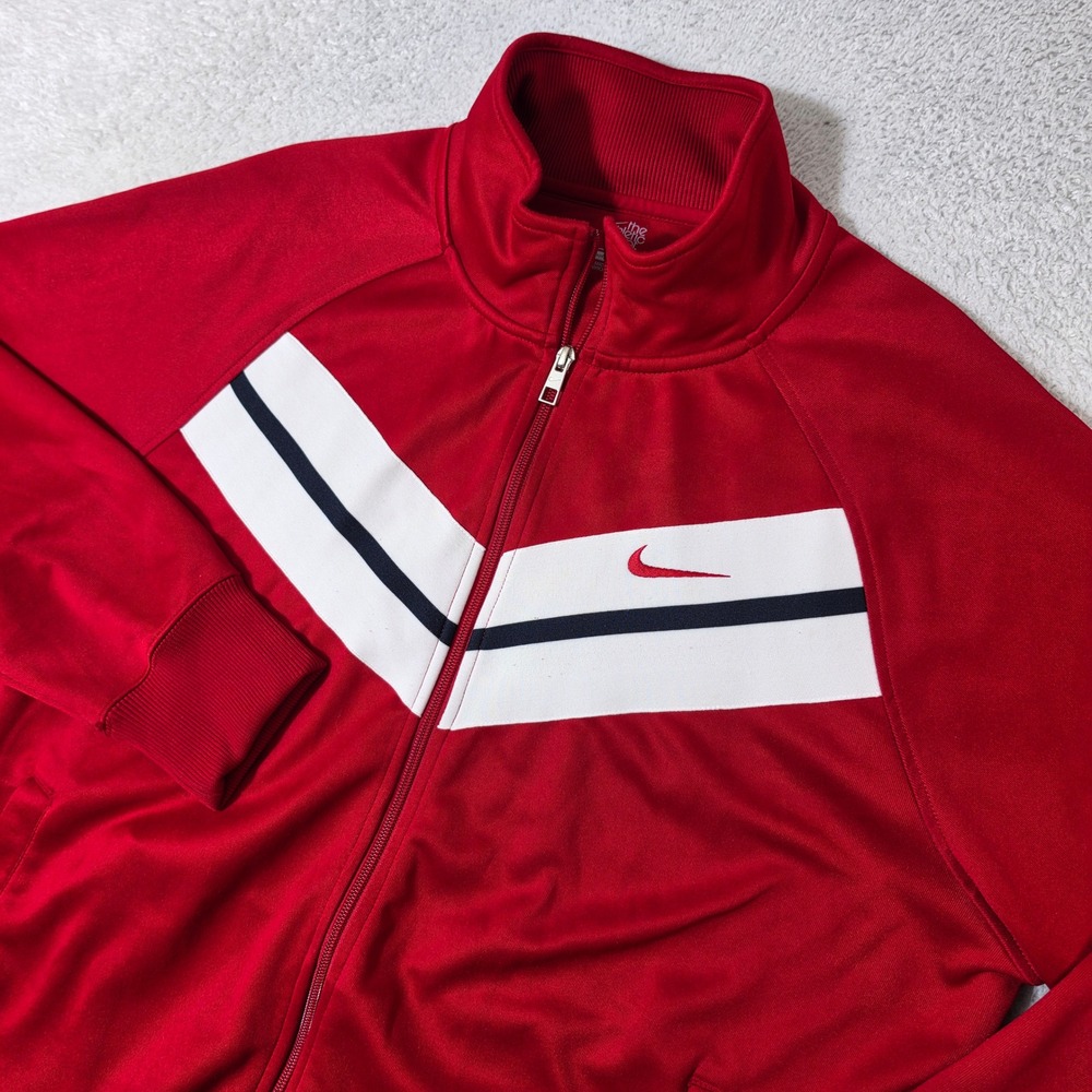 Nike Track Jacket Mens XL Red Full Zip Chevron Stripe L/S Athletic Dept